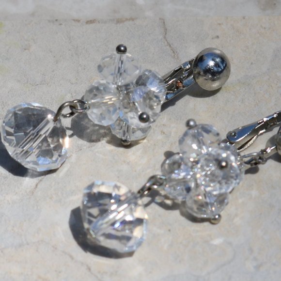 Crystal-like drop earrings silver tone clip ons - Picture 2 of 6